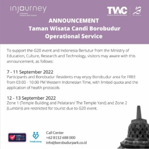 Operational Services of Taman Wisata Candi Borobudur from 7-13 September 2022